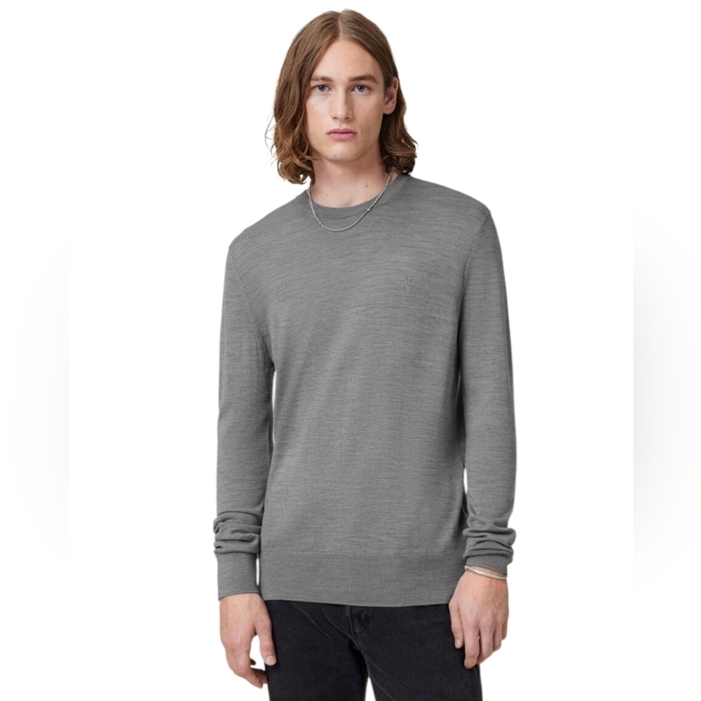 AllSaints Mode Merino Crew Neck Ramskull Grey Sweater Size M